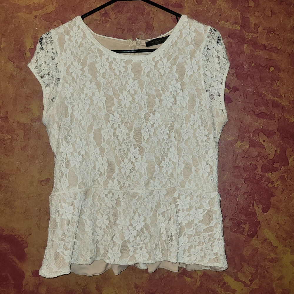 The Limited White Peplum Blouse with Cap Sleeves